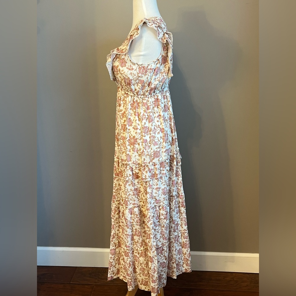 Japna Floral Ruffle Maxi Dress in Cream and Pink - Picture 6 of 9